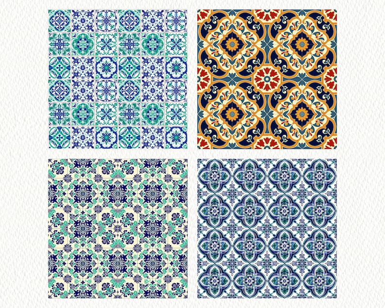 Portuguese Azulejos Pattern Seamless Digital Papers - printable scrapbook paper instant download for commercial use, 300dpi image 5