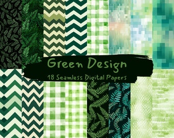 Green Design Pattern Seamless Digital Papers - tile patterns printable scrapbook paper instant download for commercial use, 300dpi
