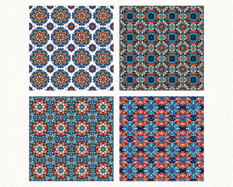 Mandala of Flowers Pattern Seamless Digital Papers - Printable ...