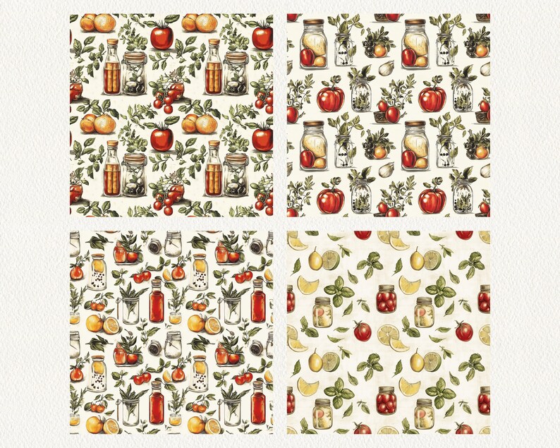 Vintage Kitchen Ingredients Pattern Seamless Digital Papers - Printable ...