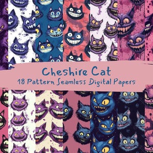 Cheshire Cat Pattern Seamless Digital Papers - printable scrapbook paper png instant download commercial use 300dpi