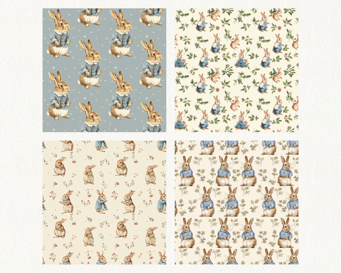 Vintage Rabbit Pattern Vintage Style Rabbit Pattern Seamless Digital Papers - Printable ...