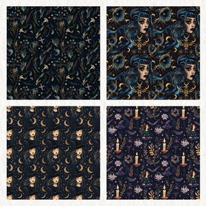 Sea Witchy Dark Pattern Seamless Digital Papers - Printable Scrapbook ...