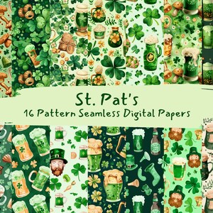St. Pat&#39;s Pattern Seamless Digital Papers - printable scrapbook paper instant download, commercial use, 300dpi