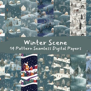 Winter Scene Pattern Seamless Digital Papers - printable scrapbook paper png instant download commercial use 300dpi
