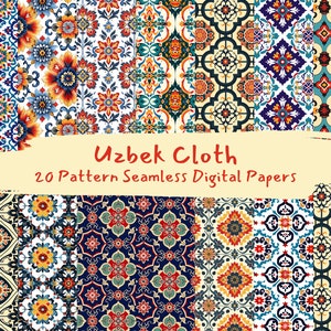 Documenti digitali senza giunture con motivo di stoffa uzbeka - download immediato di carta scrapbook stampabile, uso commerciale, 300dpi