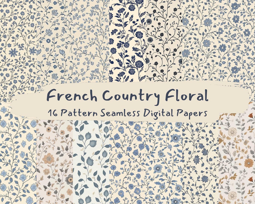 French Country Floral Pattern Seamless Digital Papers - Printable ...