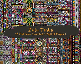 Zulu Triba Pattern Seamless Digital Papers - printable scrapbook paper instant download, commercial use, 300dpi