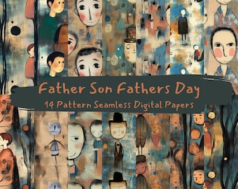 Father Son Fathers Day Pattern Seamless Digital Papers - printable scrapbook paper png instant download commercial use 300dpi