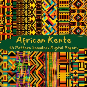 African Kente Pattern Seamless Digital Papers - carta per scrapbooking stampabile con motivi di piastrelle, download immediato per uso commerciale, 300 dpi