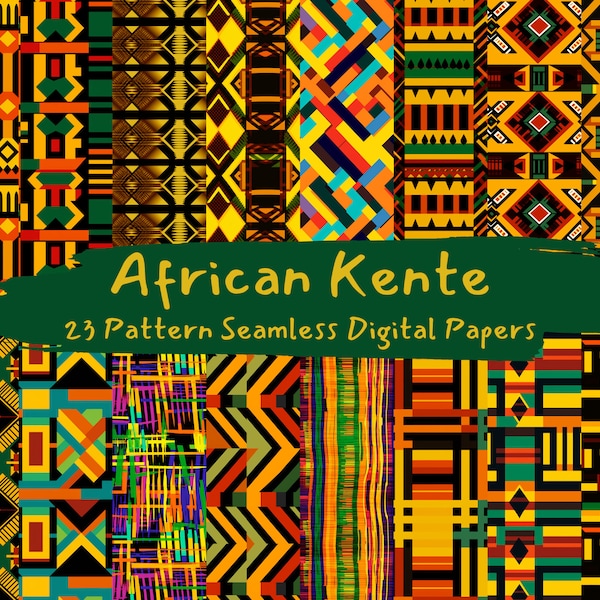 African Kente Pattern Seamless Digital Papers - tile patterns printable scrapbook paper instant download for commercial use, 300dpi