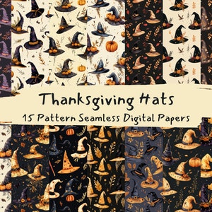 Thanksgiving Hats Pattern Seamless Digital Papers - printable scrapbook paper instant download, commercial use, 300dpi