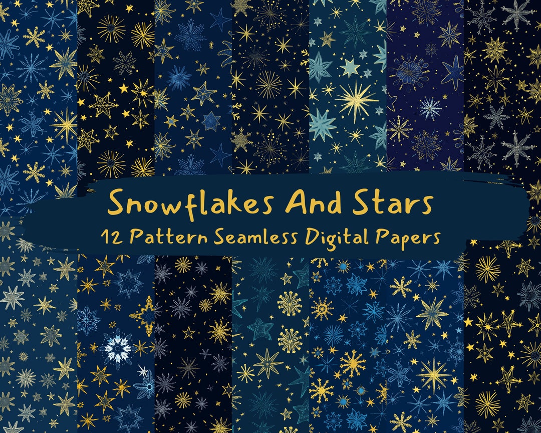Stars Paper Snowflake Pattern Snowflakes and Stars Pattern Seamless Digital Papers - Printable ...