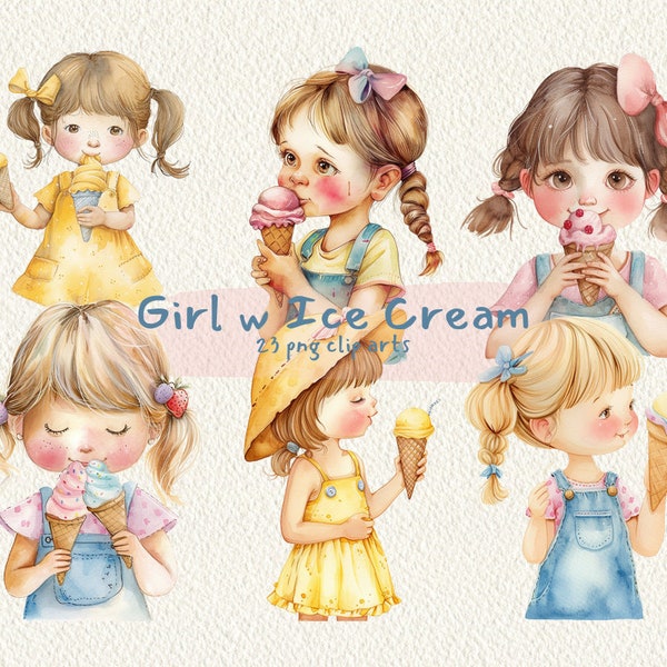 Girl with Ice Cream digital printable clipart bundle in PNG format transparent background instant download for commercial use