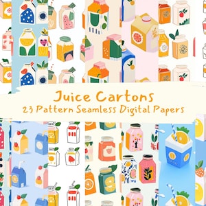 Juice Cartons Pattern Seamless Digital Papers - printable scrapbook paper png instant download commercial use 300dpi