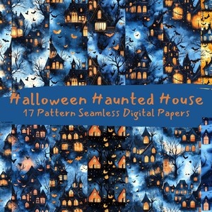 Halloween Haunted House Pattern Seamless Digital Papers - printable scrapbook paper png instant download commercial use 300dpi