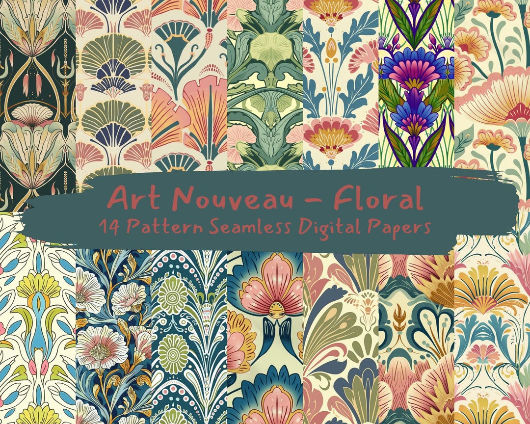 Art Nouveau - Floral Pattern Seamless Digital Papers - Printable ...