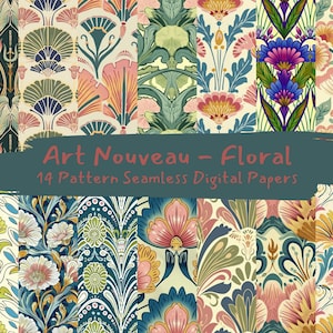Art Nouveau - Carta digitale senza cuciture con motivo floreale - carta per scrapbooking stampabile png download immediato uso commerciale 300 dpi