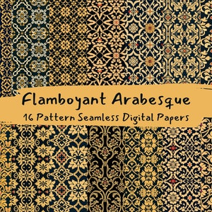 Flamboyant Arabesque Pattern Seamless Digital Papers - printable scrapbook paper instant download, commercial use, 300dpi
