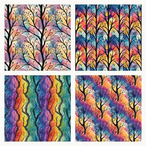 Rainbow Forest Pattern Seamless Digital Papers - Printable Scrapbook ...