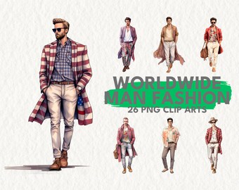 Worldwide Man Fashion digital clipart bundle in PNG format transparent background instant download for commercial use