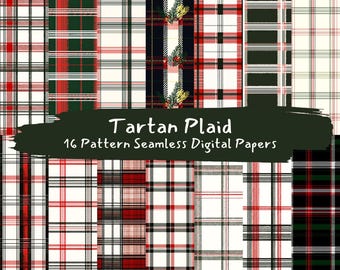 Tartan Plaid Pattern Seamless Digital Papers - printable scrapbook paper png instant download commercial use 300dpi
