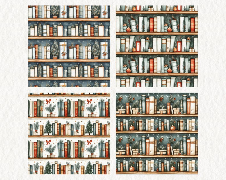 Christmas Bookshelf Pattern Seamless Digital Papers - Printable ...