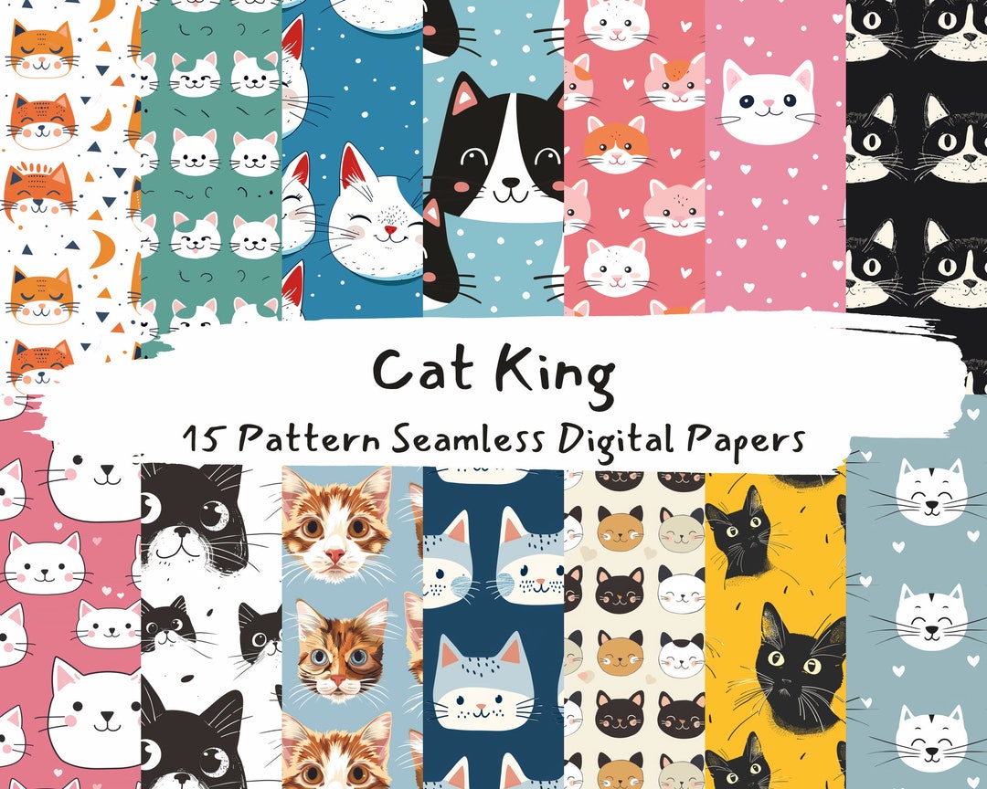 Cat King Pattern Seamless Digital Papers - Printable Scrapbook Paper ...