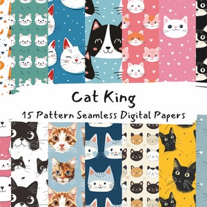 Cat King Pattern Seamless Digital Papers - printable scrapbook paper instant download, commercial use, 300dpi