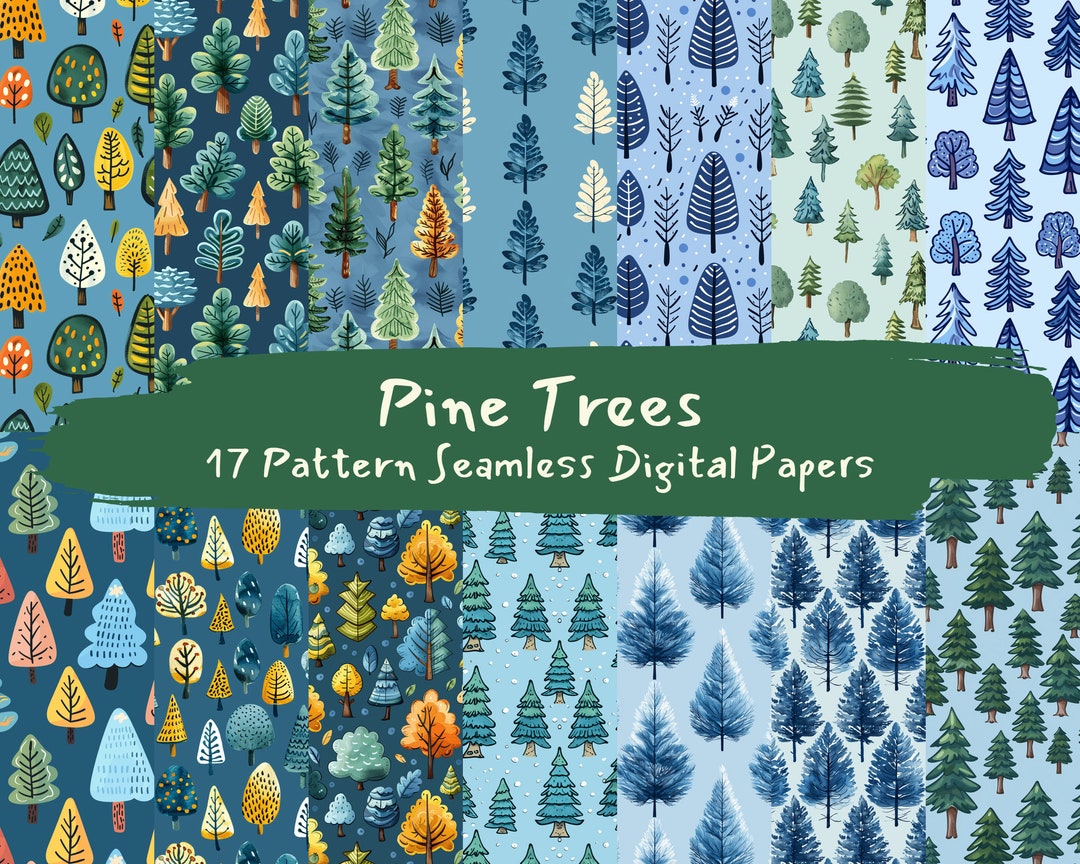 Pine Trees Pattern Seamless Digital Papers - Printable Scrapbook Paper ...