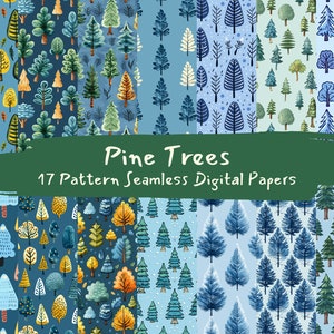 Pine Trees Pattern Seamless Digital Papers - printable scrapbook paper instant download, commercial use, 300dpi