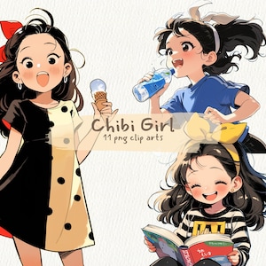 Chibi Girl printable clipart, png format, transparent background, instant download, commercial use, 300dpi