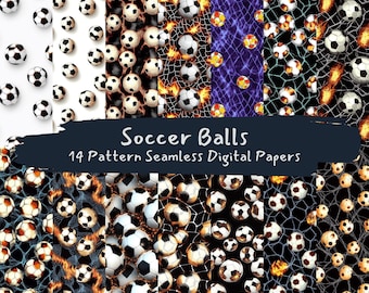 Soccer Balls Pattern Seamless Digital Papers - printable scrapbook paper png instant download commercial use 300dpi