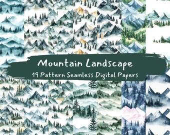 Berglandschap patroon naadloze digitale papers - afdrukbaar plakboekpapier png instant download commercieel gebruik 300 dpi
