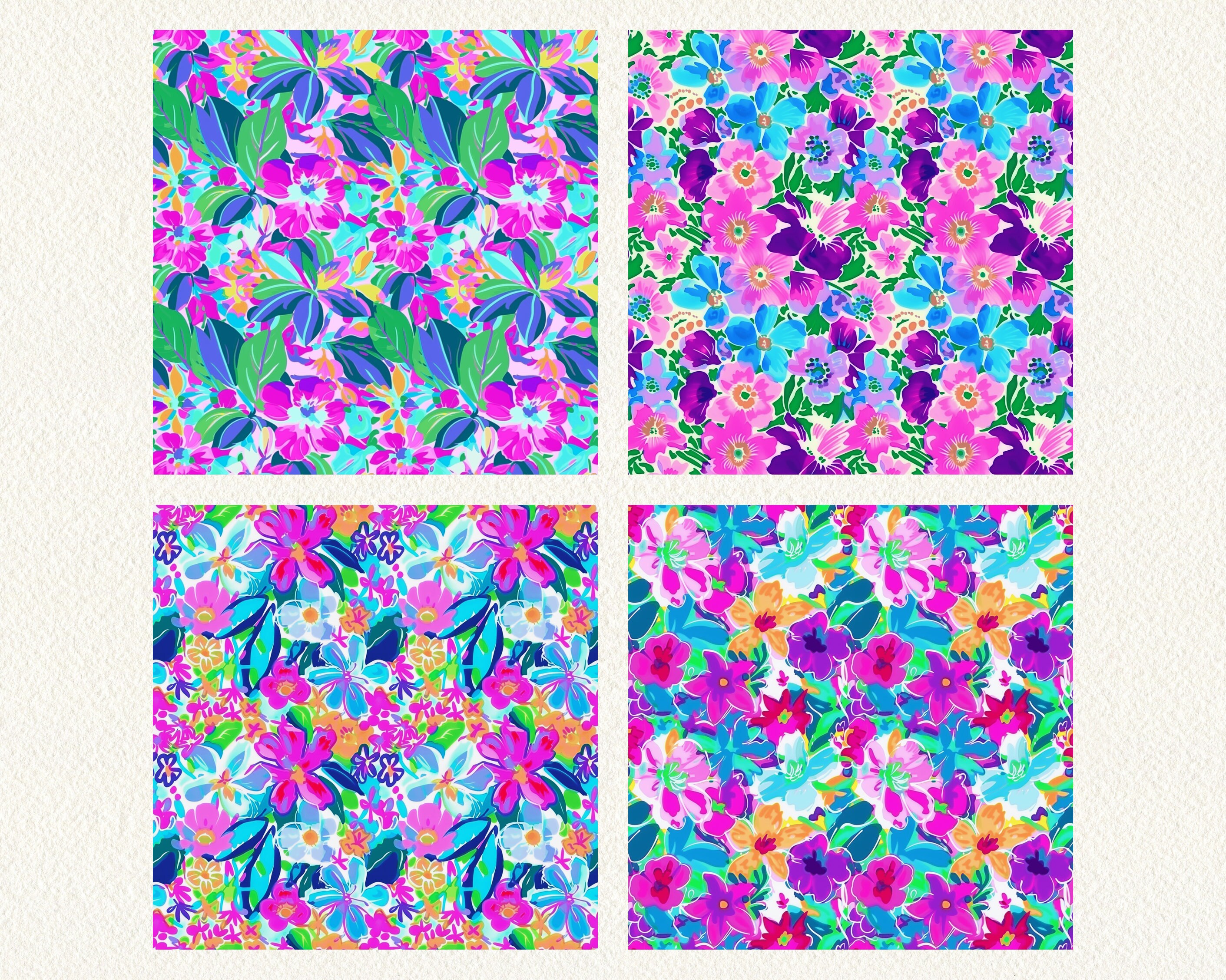 Neon Pattern Paper Neon Floral Pattern Seamless Digital Papers - Printable Scrapbook Paper ...