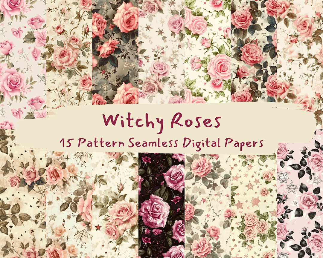 Witchy Roses Pattern Seamless Digital Papers - Printable Scrapbook ...