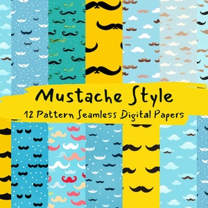 Mustache Style Pattern Seamless Digital Papers - tile patterns printable scrapbook paper instant download for commercial use, 300dpi