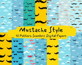 Mustache Style Pattern Seamless Digital Papers - tile patterns printable scrapbook paper instant download for commercial use, 300dpi
