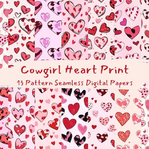 Cowgirl Heart Print Pattern Seamless Digital Papers - printable scrapbook paper png instant download commercial use 300dpi