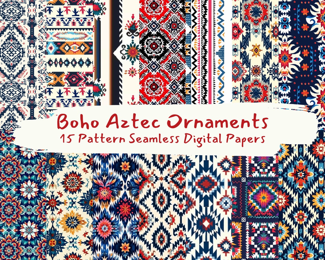 Boho Aztec Ornaments Pattern Seamless Digital Papers - Printable ...
