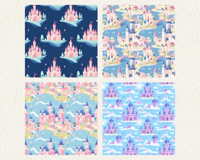 Princess Castle Pattern Seamless Digital Papers - Printable Scrapbook ...