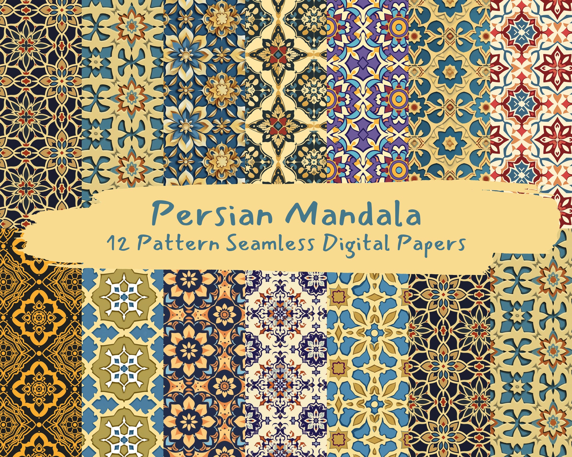 Persian Mandala Pattern Seamless Digital Papers - Printable Scrapbook ...