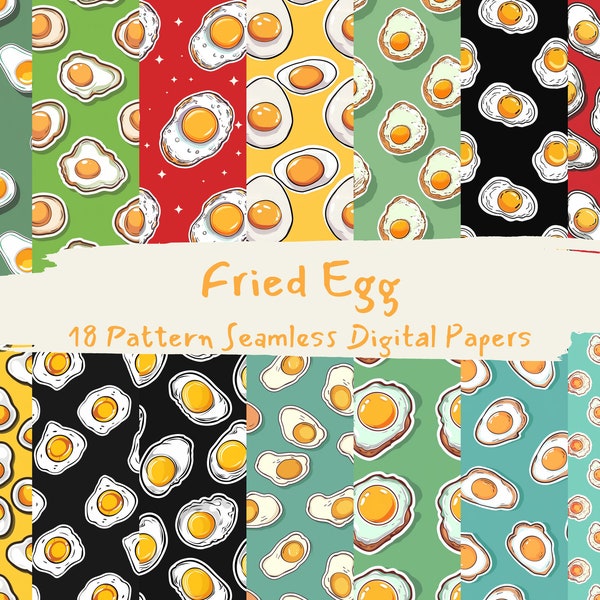 Fried Egg Pattern Seamless Digital Papers - printable scrapbook paper instant download for commercial use, 300dpi