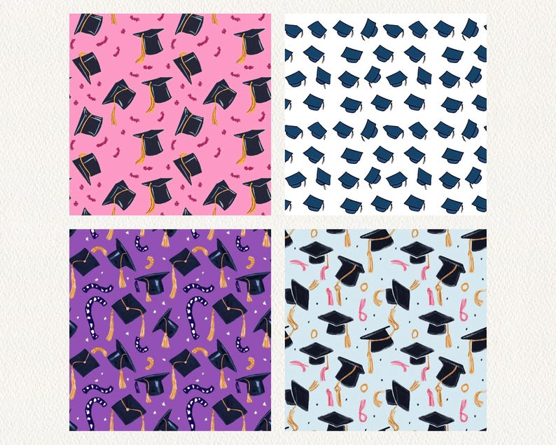 Colorful Graduation Caps Pattern Seamless Digital Papers - Printable ...