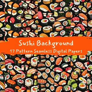 Sushi achtergrondpatroon naadloze digitale papieren - afdrukbaar plakboekpapier direct downloaden, commercieel gebruik, 300dpi