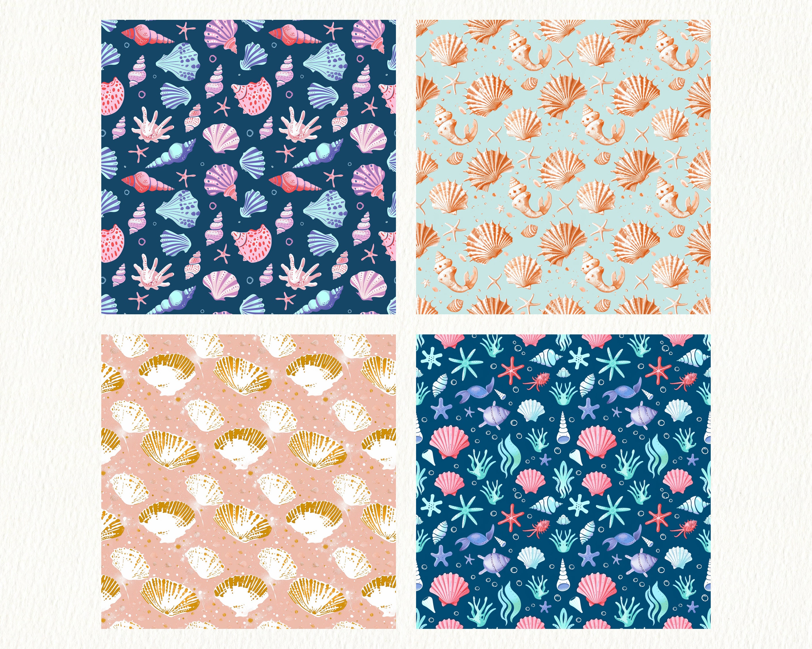 Shell Paper Patern Shell Party Pattern Seamless Digital Papers - Printable Scrapbook Paper ...