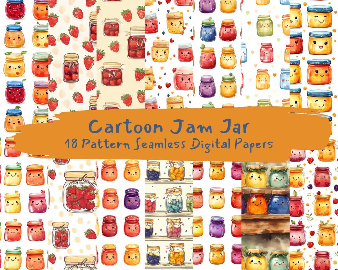 Cartoon Jam Jar Pattern Seamless Digital Papers - Printable Scrapbook ...
