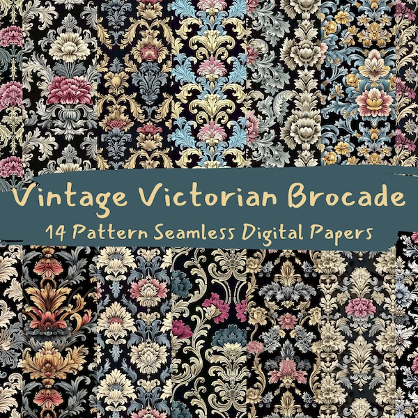 Vintage Victorian Brocade Pattern Seamless Digital Papers - printable scrapbook paper instant download, commercial use, 300dpi