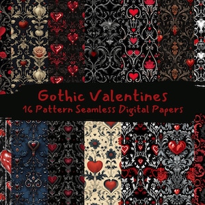 Gothic Valentines Pattern Seamless Digital Papers - printable scrapbook paper instant download, commercial use, 300dpi