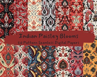 Indian Paisley Blooms Pattern Seamless Digital Papers - printable scrapbook paper png instant download commercial use 300dpi